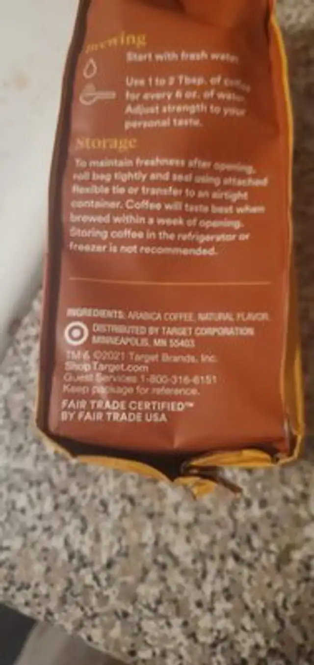 Caramel Macchiato coffee ingredients label