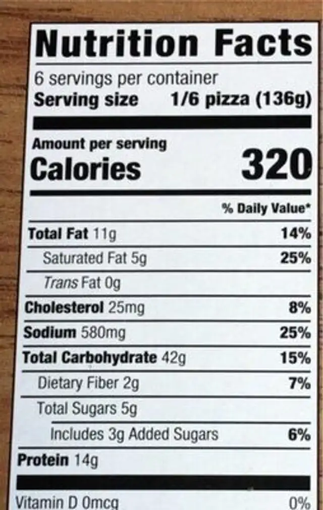 Four cheese pizzia nutrition facts table