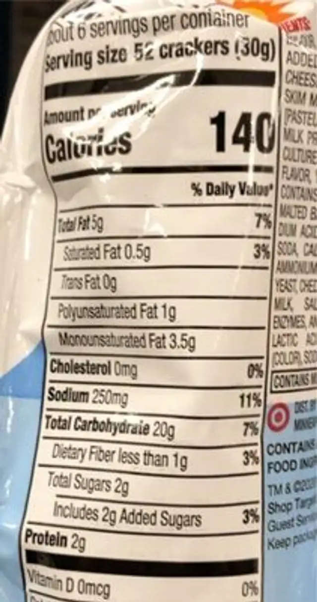 Cheddar pinguings nutrition facts table