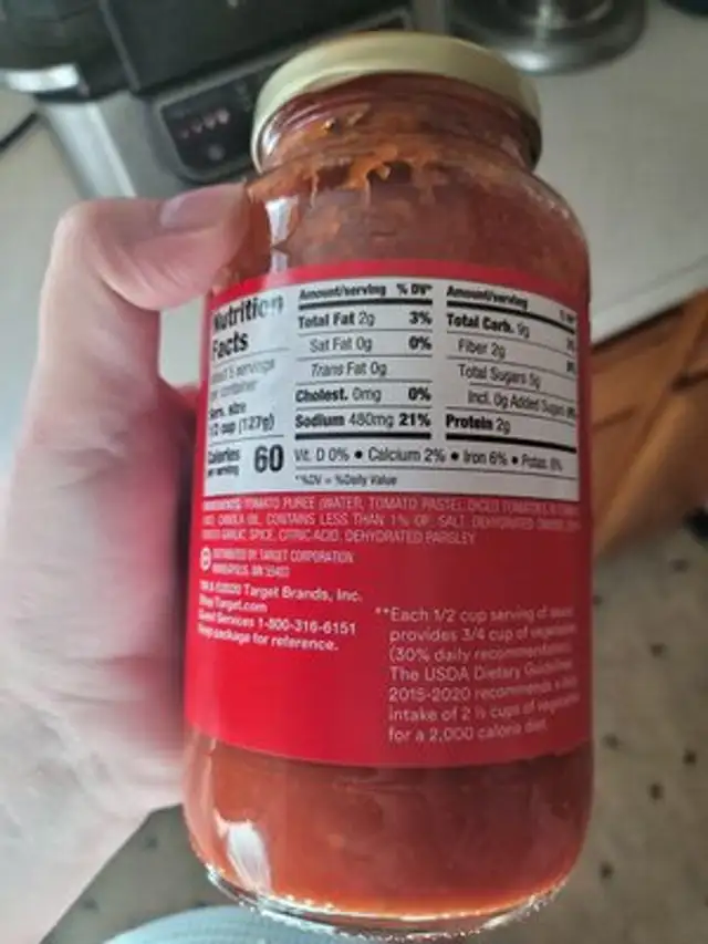 Marinara ingredients label