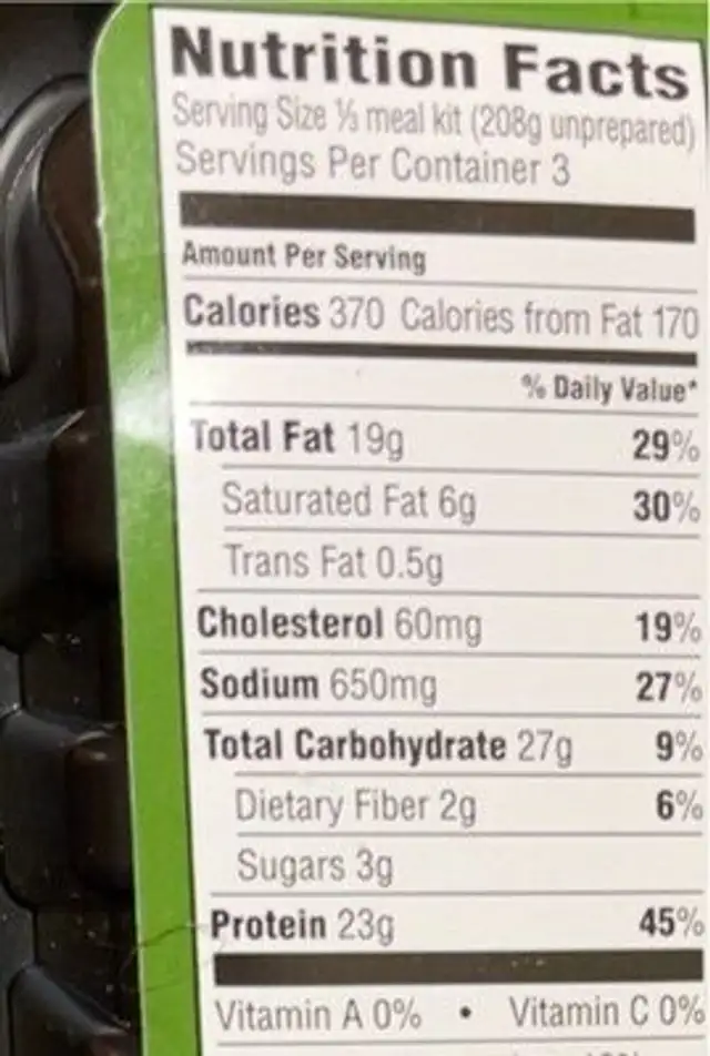 Garlic & Herb Chicken nutrition facts table