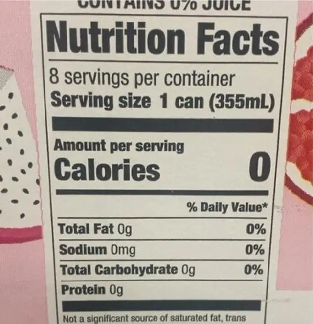 Pomegranate Dragon Fruit Sparkling Water nutrition facts table