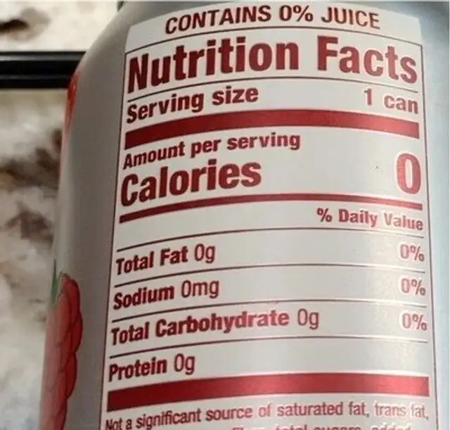 Miced Berry Sparkling Water nutrition facts table