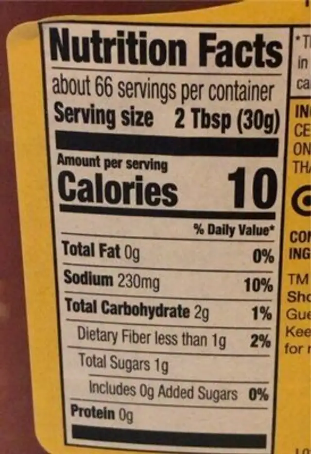 Medium Chunky Salsa nutrition facts table