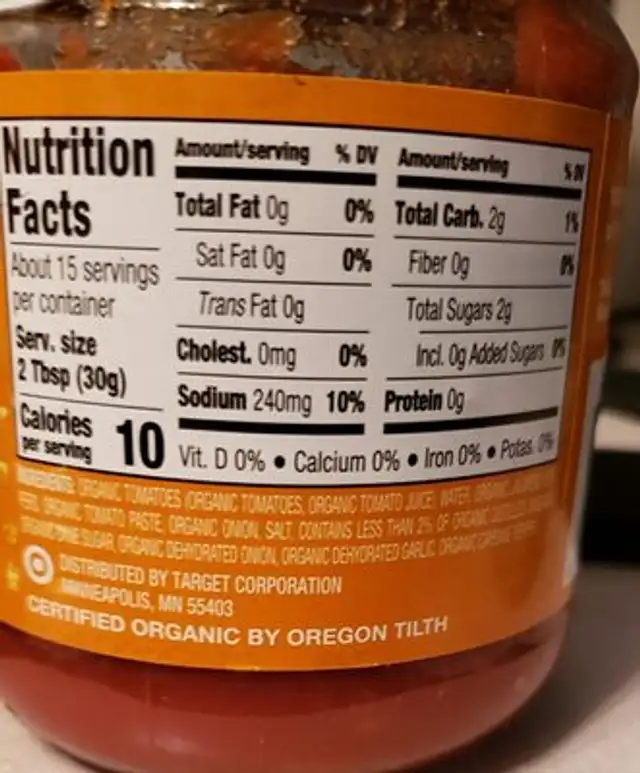 Organic Medium Chunky Salsa ingredients label