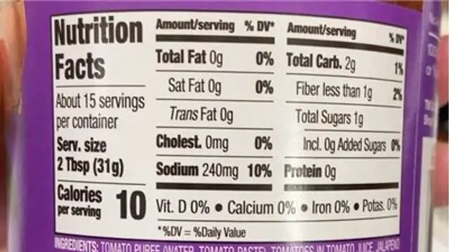 Salsa nutrition facts table