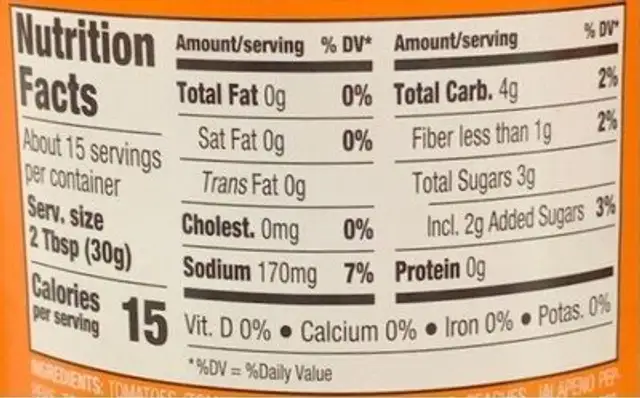 Mango Peach nutrition facts table