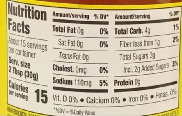 Pineapple Peach nutrition facts table