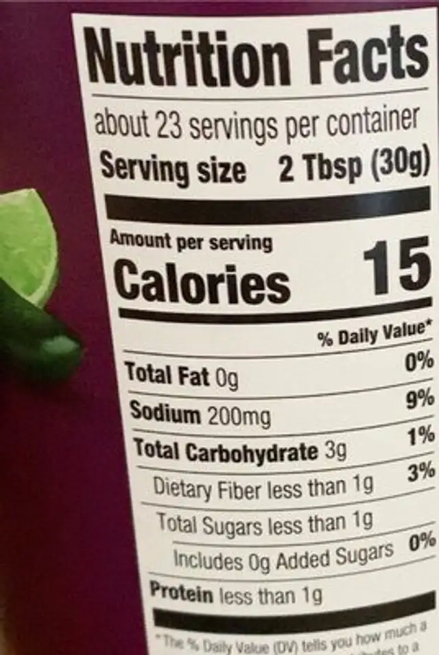 Chunky Corn & Black Bean nutrition facts table