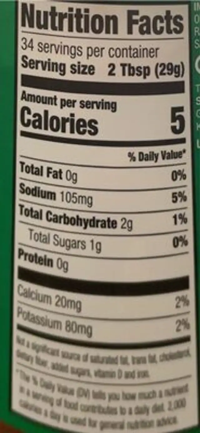 Medium serrano pepper salsa nutrition facts table