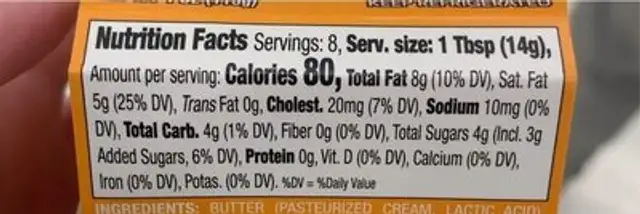 Honey Vanilla Butter nutrition facts table