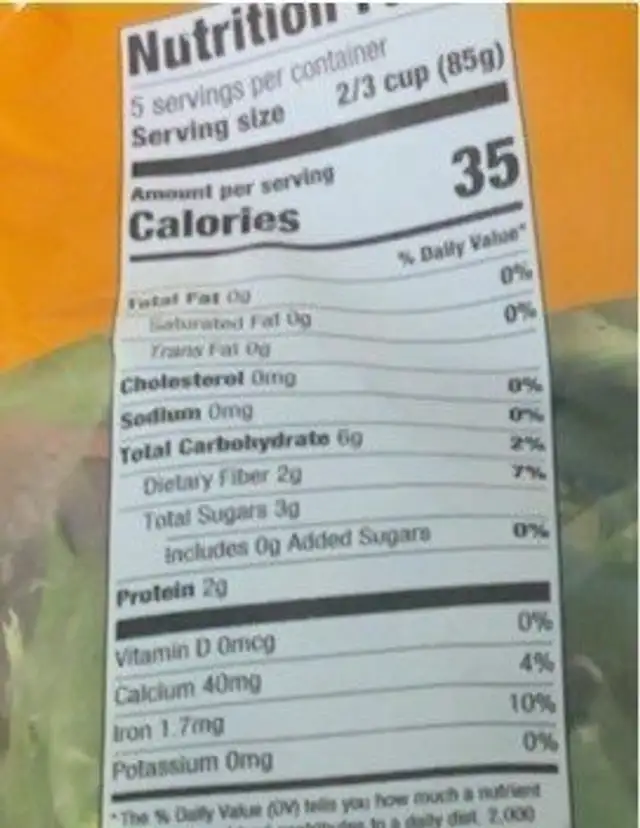 Sugar Snap Peas nutrition facts table
