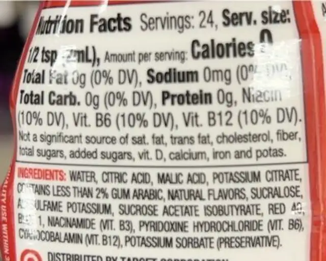 Liquid Water Enhancer nutrition facts table