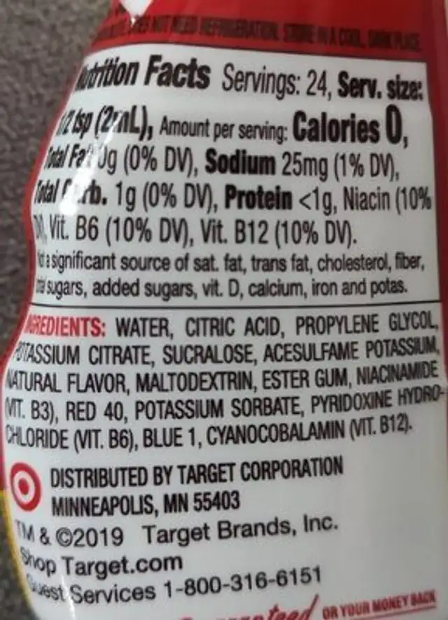 Raspberry lemonade liquid water enhancer nutrition facts table