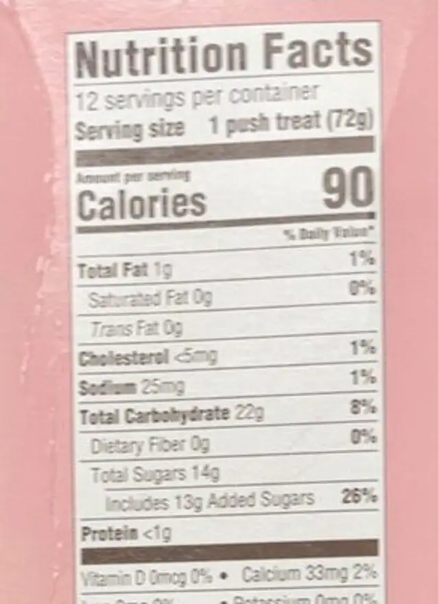 Orange sherbert push treats nutrition facts table