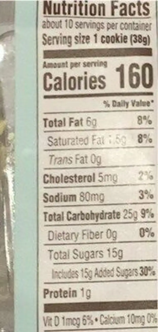 Frosted Sugar Cookies nutrition facts table