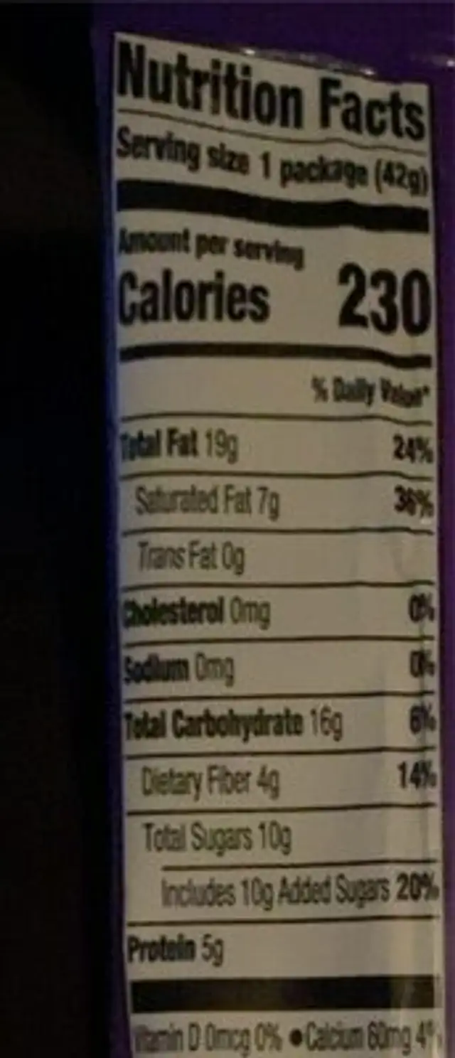 dark chocolate almonds nutrition facts table