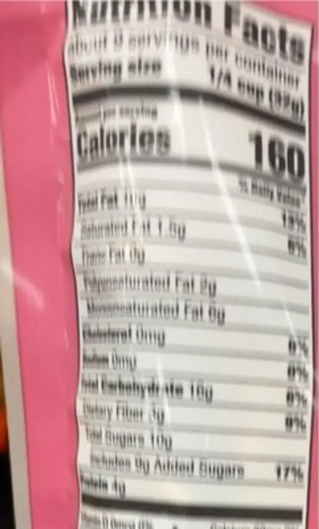 Cashew Cranberry and Almond nutrition facts table