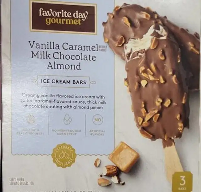 Vanilla caramel milk chocolate almond ice cream bar