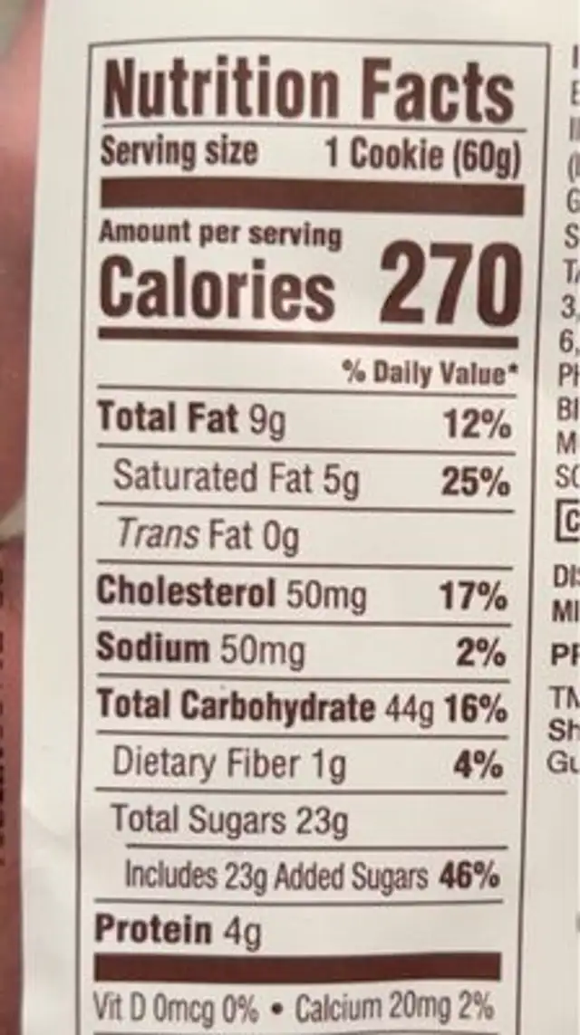 hand decorated sugar cookie nutrition facts table