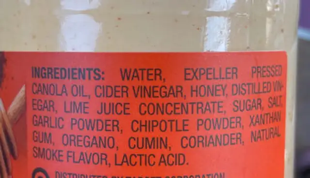 Honey chipotle dressing ingredients label