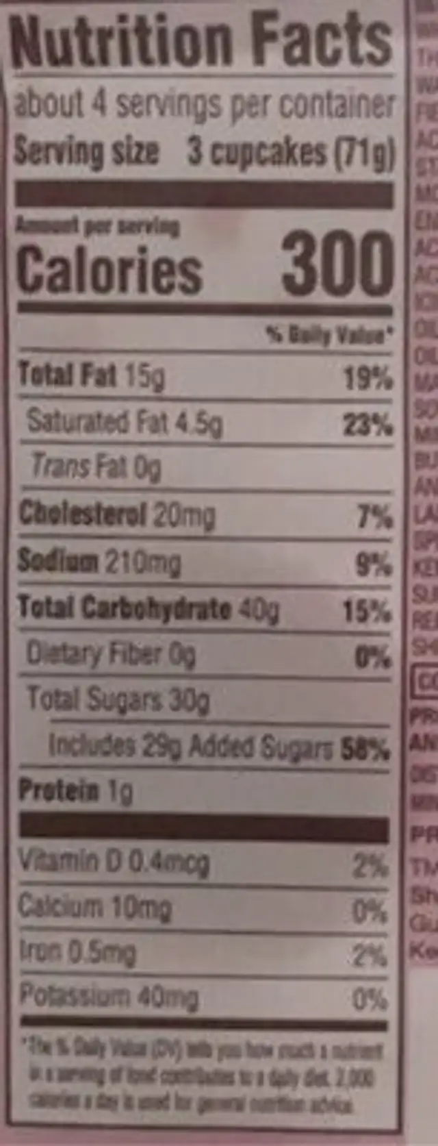 Frosted Mermaid Mini Cupcakes nutrition facts table