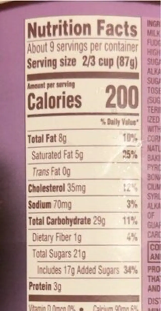 Chocolate fudge brownie nutrition facts table