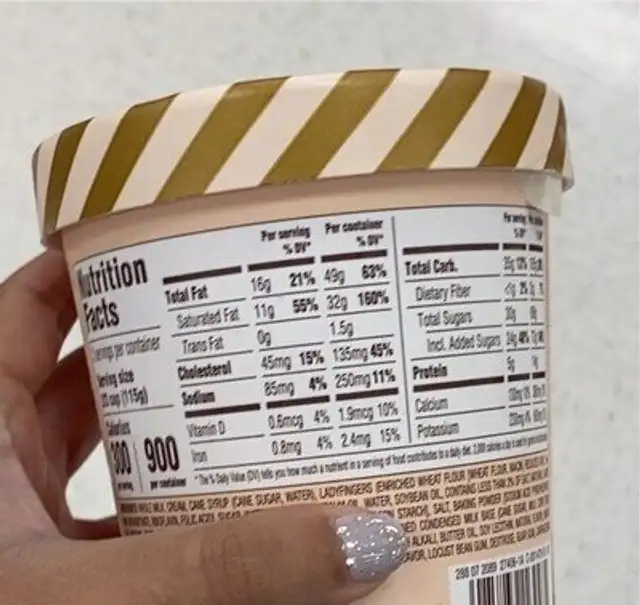 Tiramisu nutrition facts table