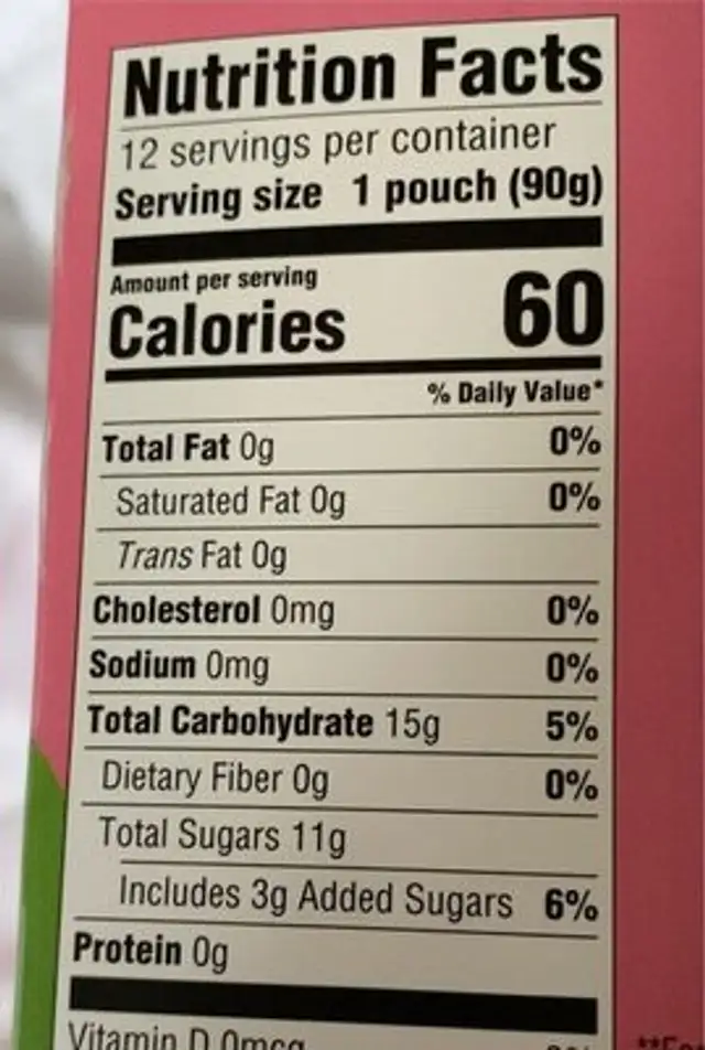 apple strawberry fruit pureé pouches nutrition facts table