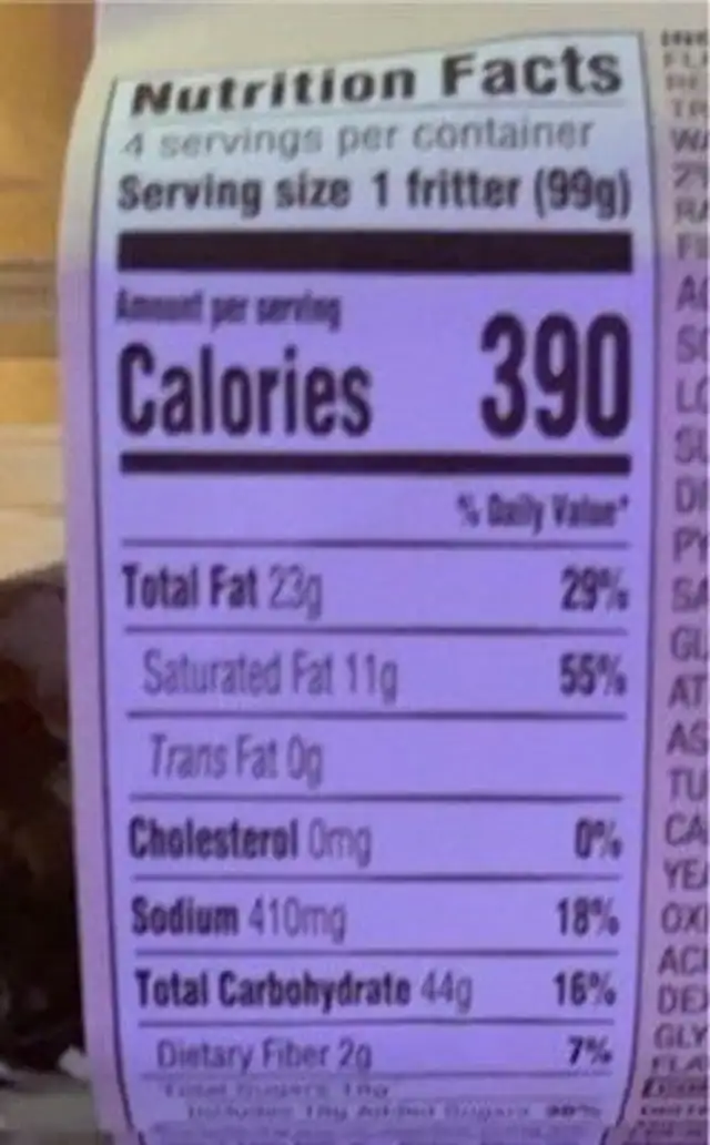 Glazed Apple Fritters nutrition facts table