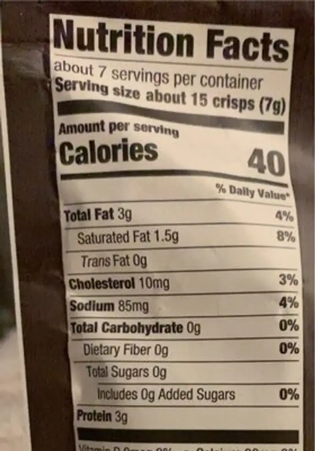 Parmesan Cheese crisps nutrition facts table