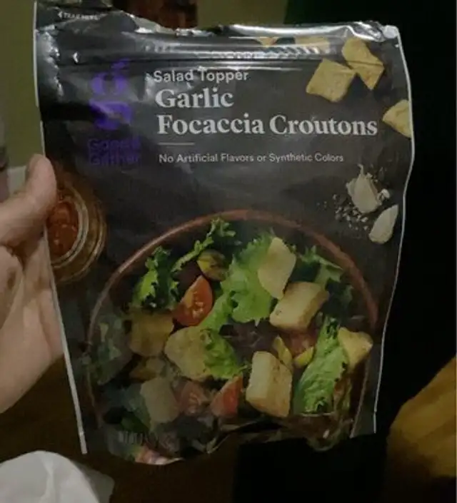 Garlic focaccia croutons
