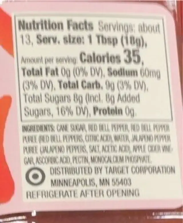 Hot red pepper jelly nutrition facts table