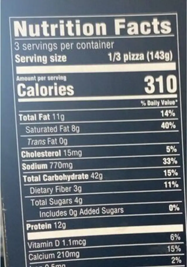 Wood-fired flatbread pizza nutrition facts table
