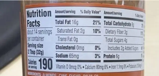Cinnamon Creamy Almond Butter nutrition facts table
