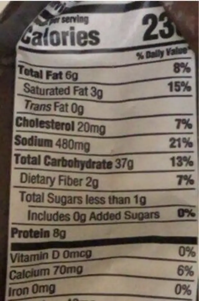 Four Cheese Gnocchi nutrition facts table