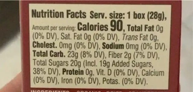 Sweetened dried cranberries nutrition facts table