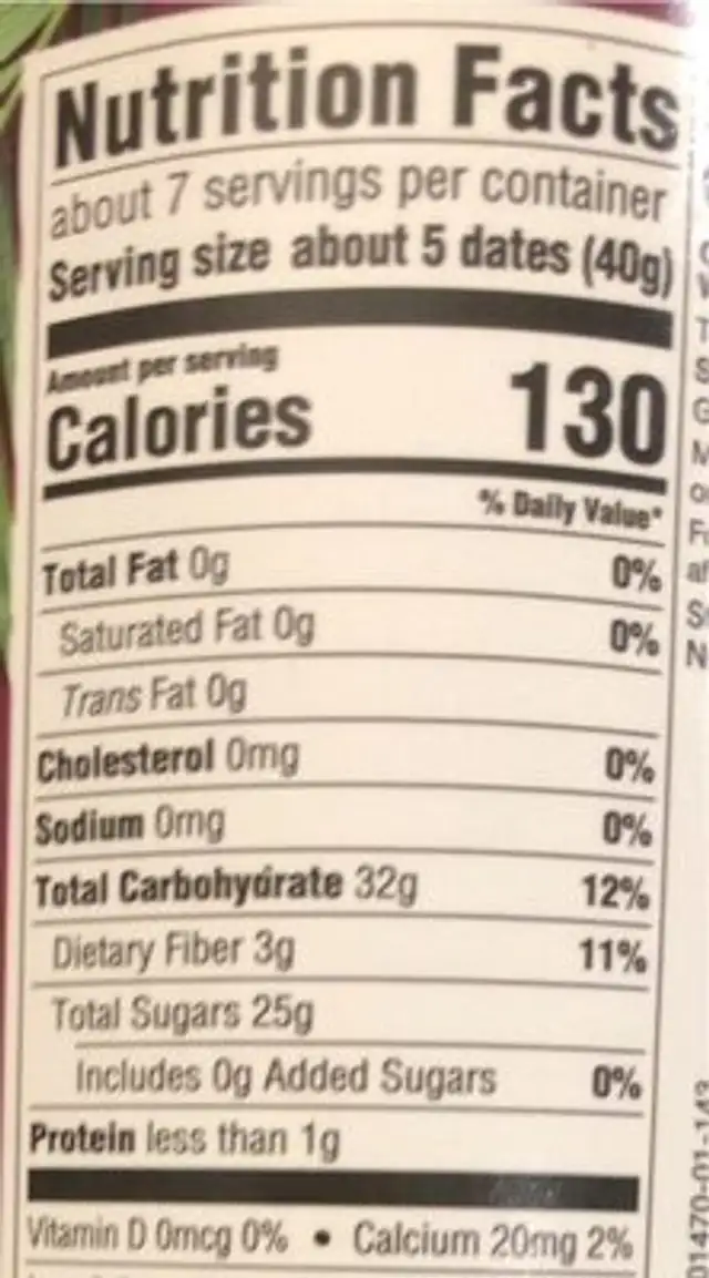 Organic deglet noor pitted dates nutrition facts table