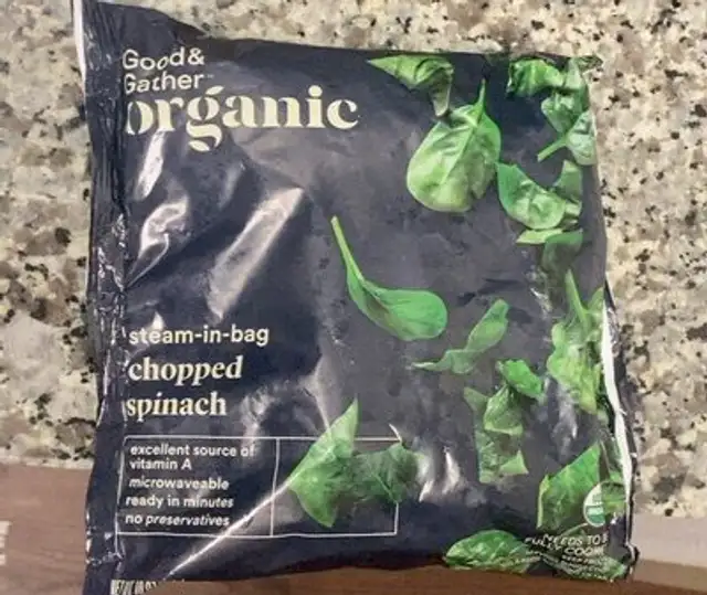 Organic Steam in bag chopped spinach