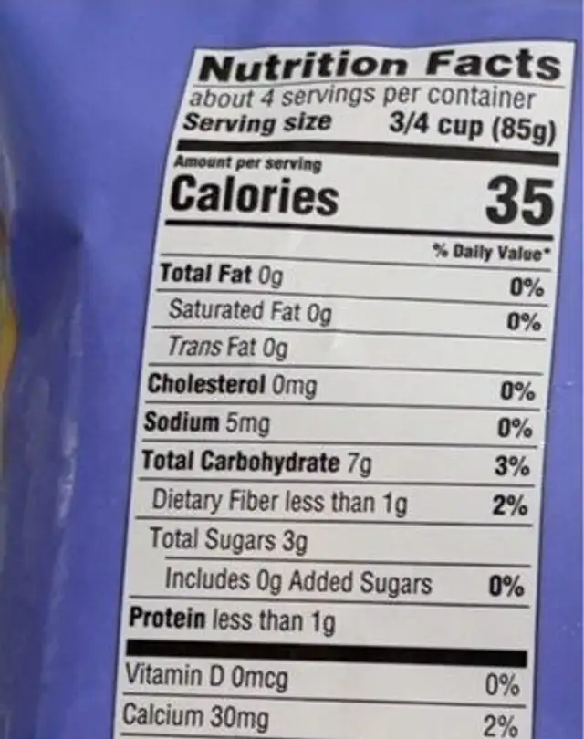 Stram - in- bag Butternut Squash nutrition facts table