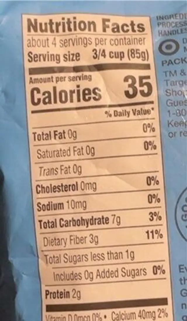 Steam-in-bag Cut Green Beans nutrition facts table