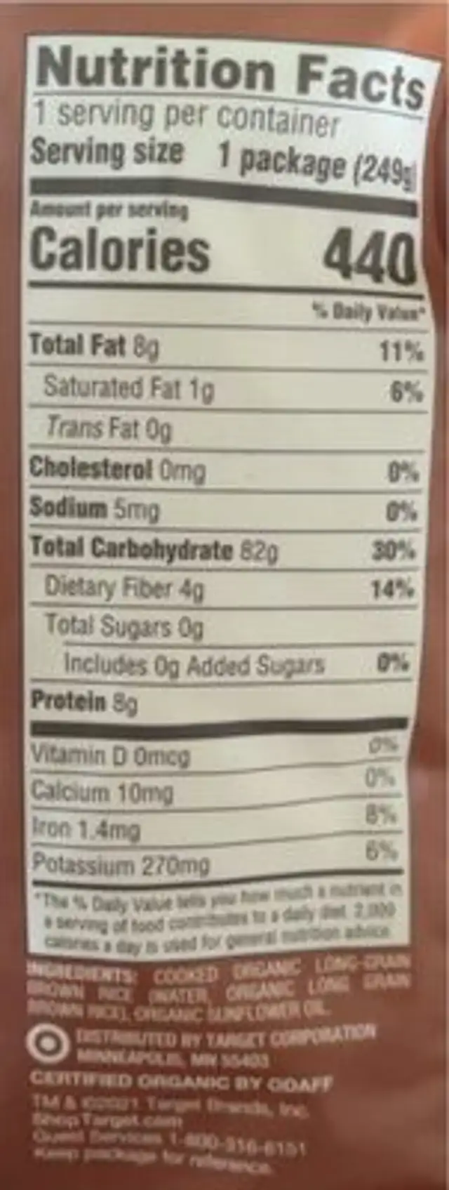 90 second whole grain brown rice nutrition facts table