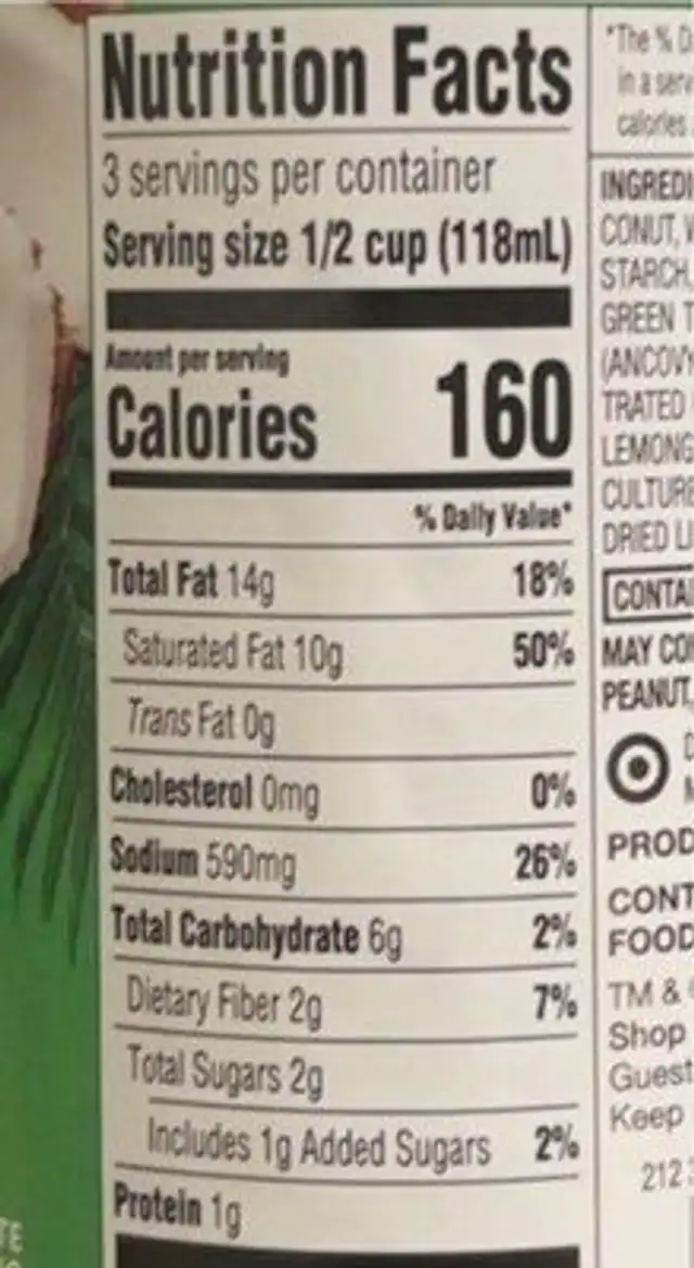 Green curry simmer sauce nutrition facts table
