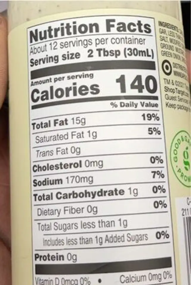 Ranch Dressing & Dip nutrition facts table