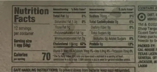 Cage-Free Large Brown Fresh-Eggs nutrition facts table