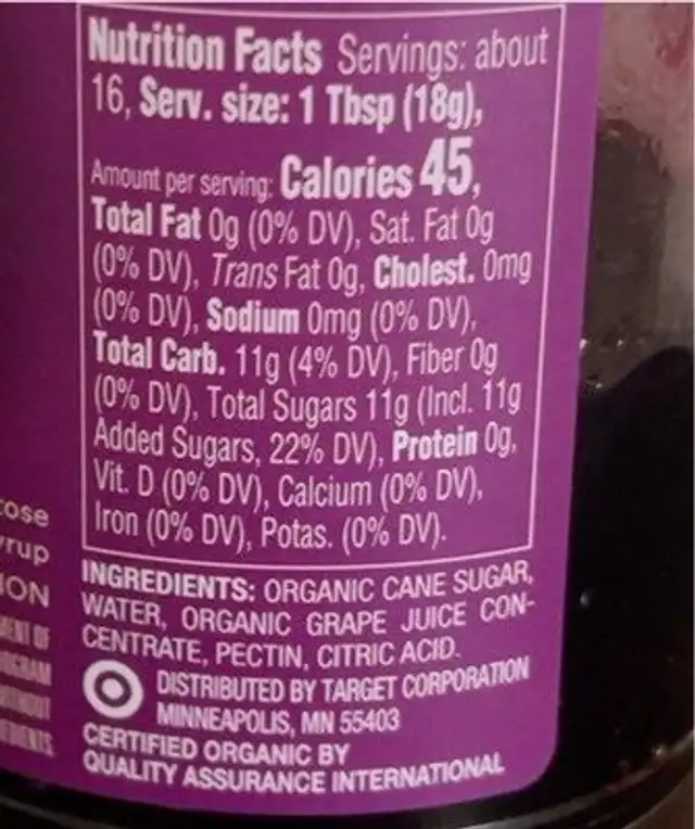 Concord grape fruit spread nutrition facts table