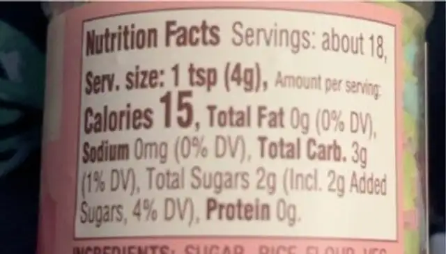 Spring mix edible confetti nutrition facts table