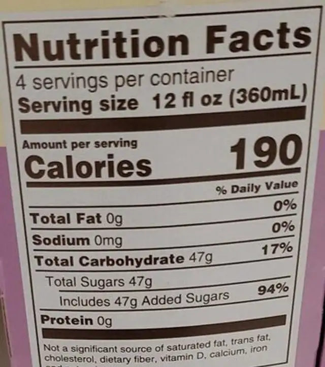 Hibiscus ginger beer nutrition facts table
