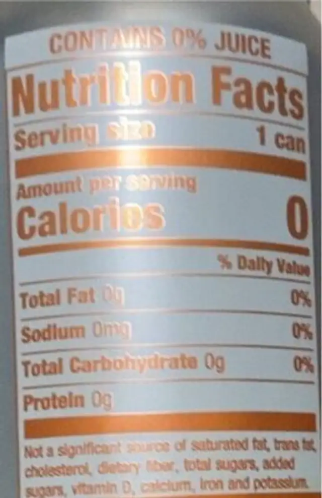 Yuzu Manadarib Sparkling Water nutrition facts table