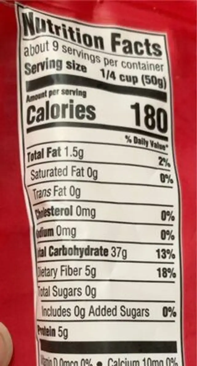 Pearled Farro nutrition facts table